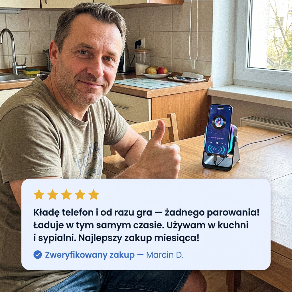 Głośnik Indukcyjny 3w1 z Podstawką i Power Bankiem | SOUNDOCK