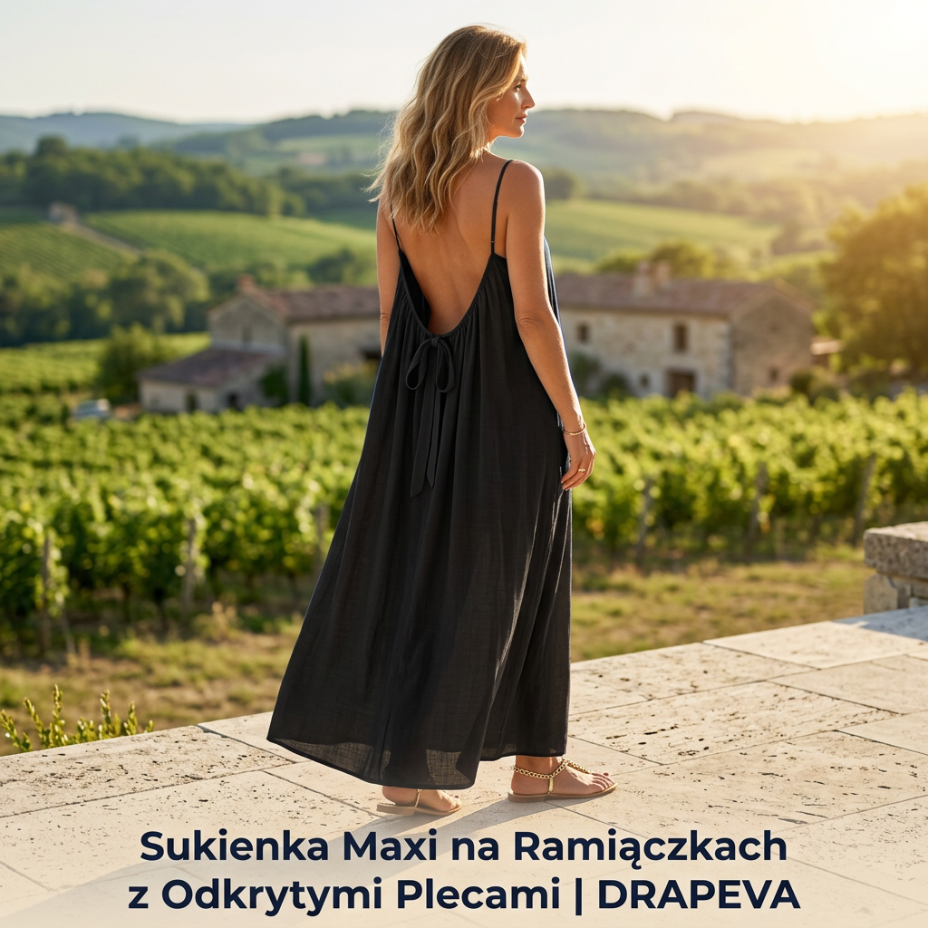 Sukienka Maxi na Ramiączkach z Odkrytymi Plecami | DRAPEVA