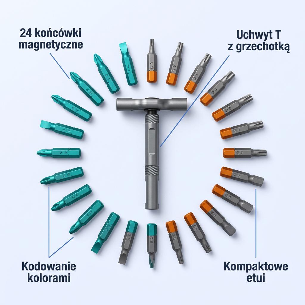Magnetyczny Zestaw Wkrętaków 24w1 z Grzechotką T | TORQBIT