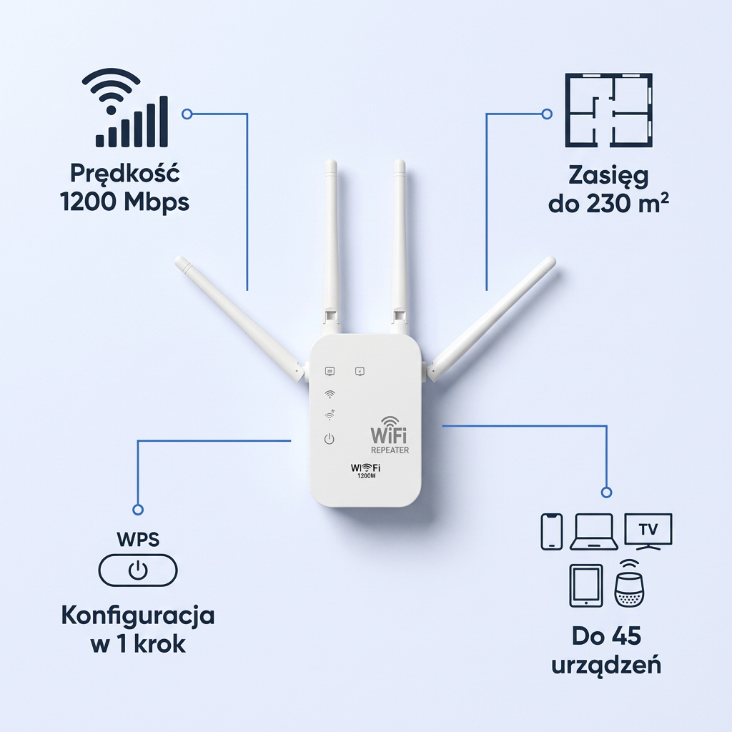Wzmacniacz sygnału WiFi 1200Mbps z 4 Antenami | SIGNOVA