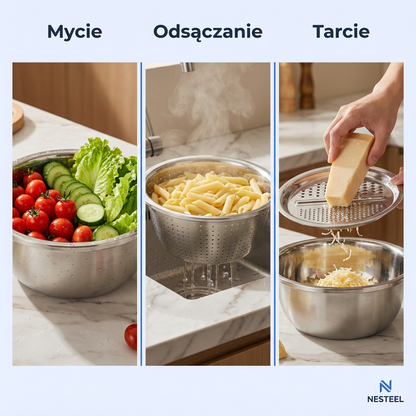 Miska Wielofunkcyjna 3w1 ze Stali Nierdzewnej | NESTEEL
