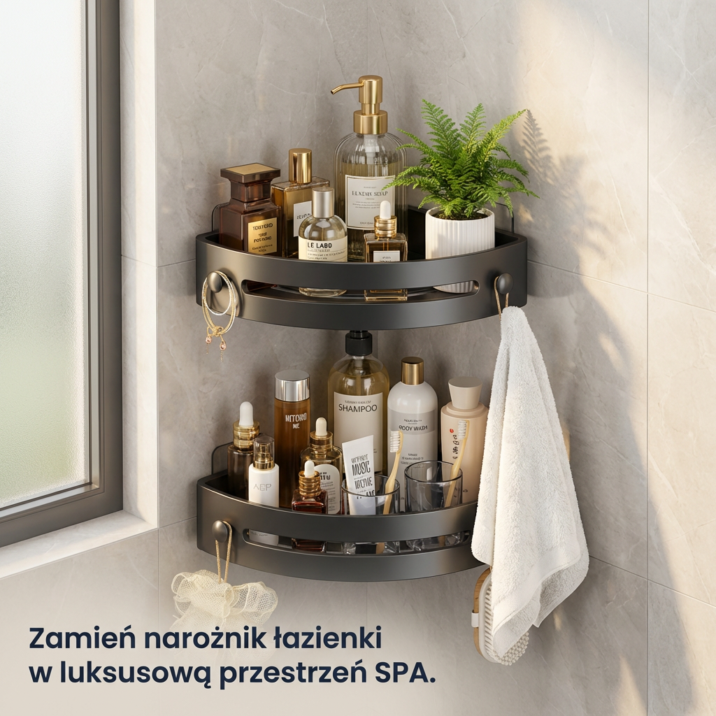 Narożna Półka Łazienkowa bez Wiercenia 2-Poziomowa | CORNEX