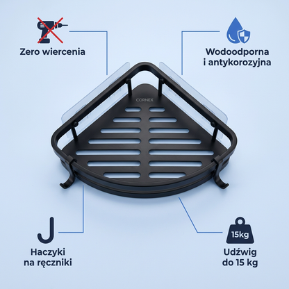 Narożna Półka Łazienkowa bez Wiercenia 2-Poziomowa | CORNEX