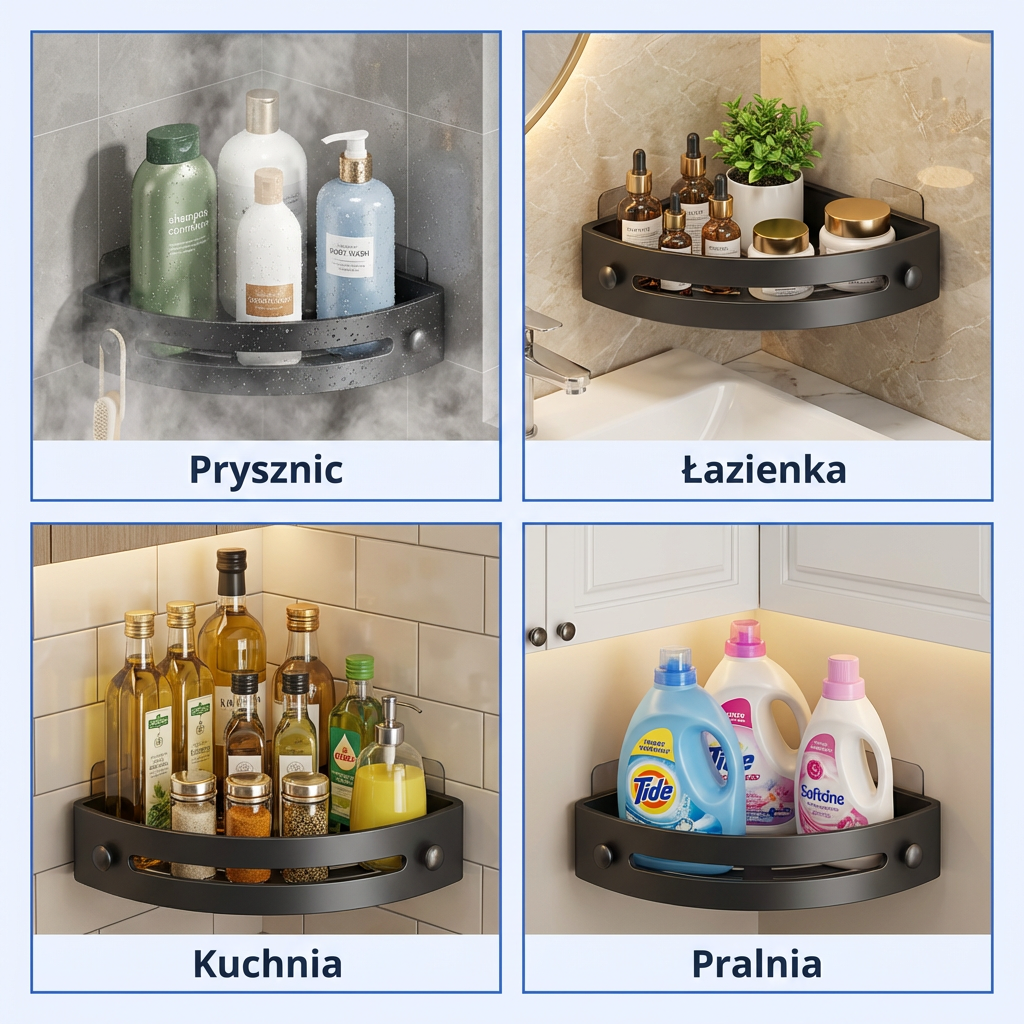Narożna Półka Łazienkowa bez Wiercenia 2-Poziomowa | CORNEX