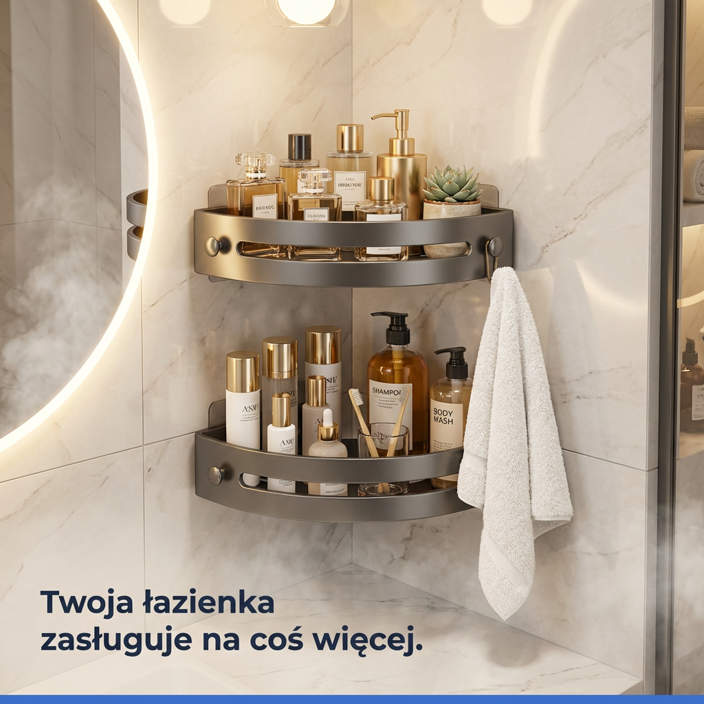 Narożna Półka Łazienkowa bez Wiercenia 2-Poziomowa | CORNEX