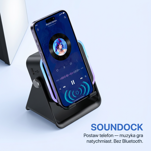 Głośnik Indukcyjny 3w1 z Podstawką i Power Bankiem | SOUNDOCK