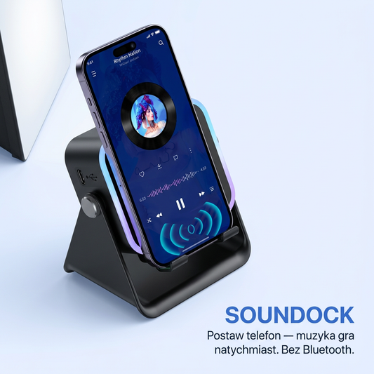 Głośnik Indukcyjny 3w1 z Podstawką i Power Bankiem | SOUNDOCK