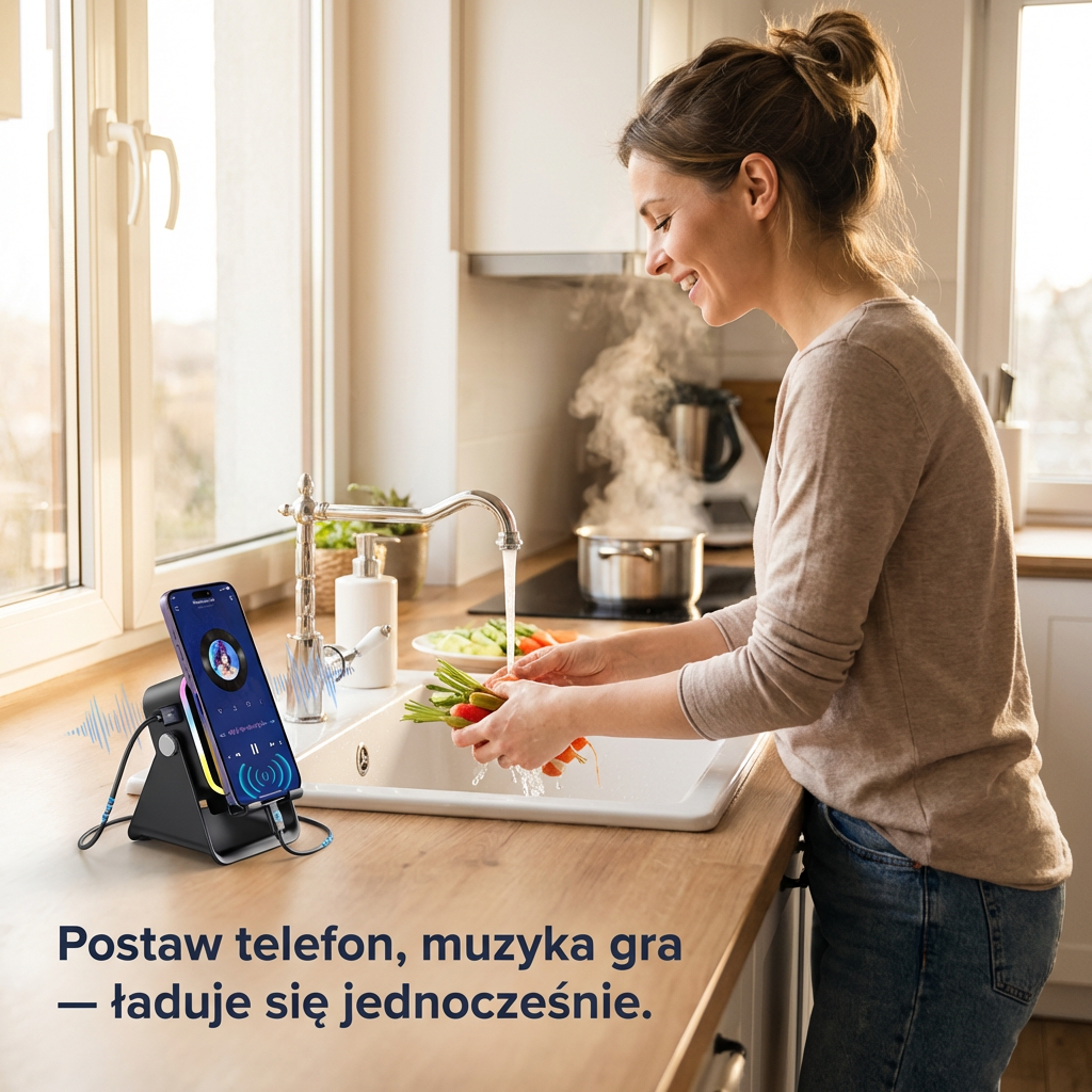 Głośnik Indukcyjny 3w1 z Podstawką i Power Bankiem | SOUNDOCK