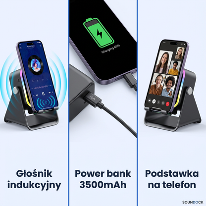 Głośnik Indukcyjny 3w1 z Podstawką i Power Bankiem | SOUNDOCK