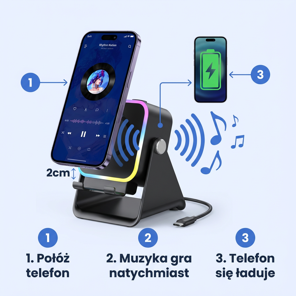 Głośnik Indukcyjny 3w1 z Podstawką i Power Bankiem | SOUNDOCK