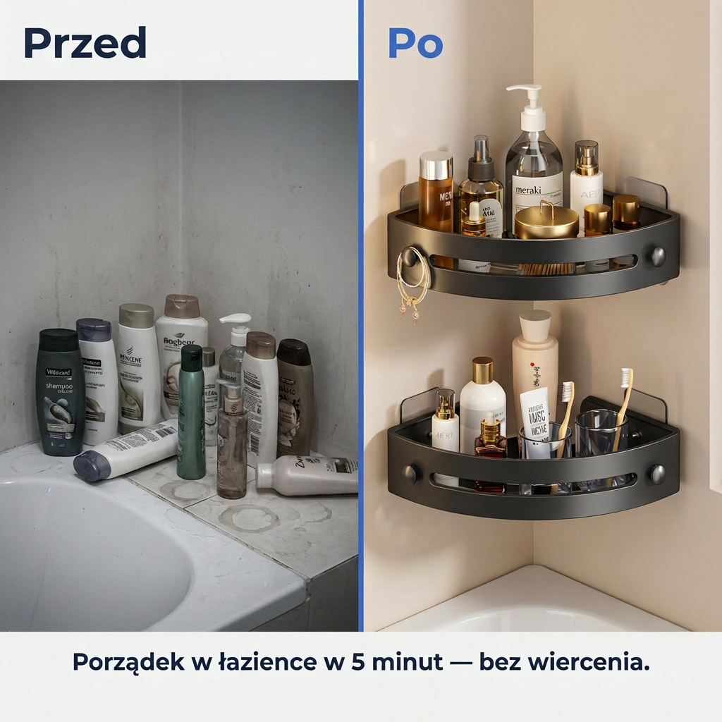 Narożna Półka Łazienkowa bez Wiercenia 2-Poziomowa | CORNEX