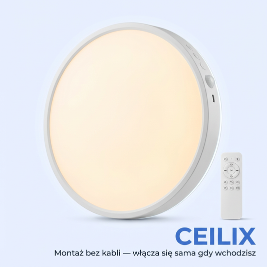 Bezprzewodowa Lampa Sufitowa LED z Czujnikiem Ruchu i Pilotem | CEILIX