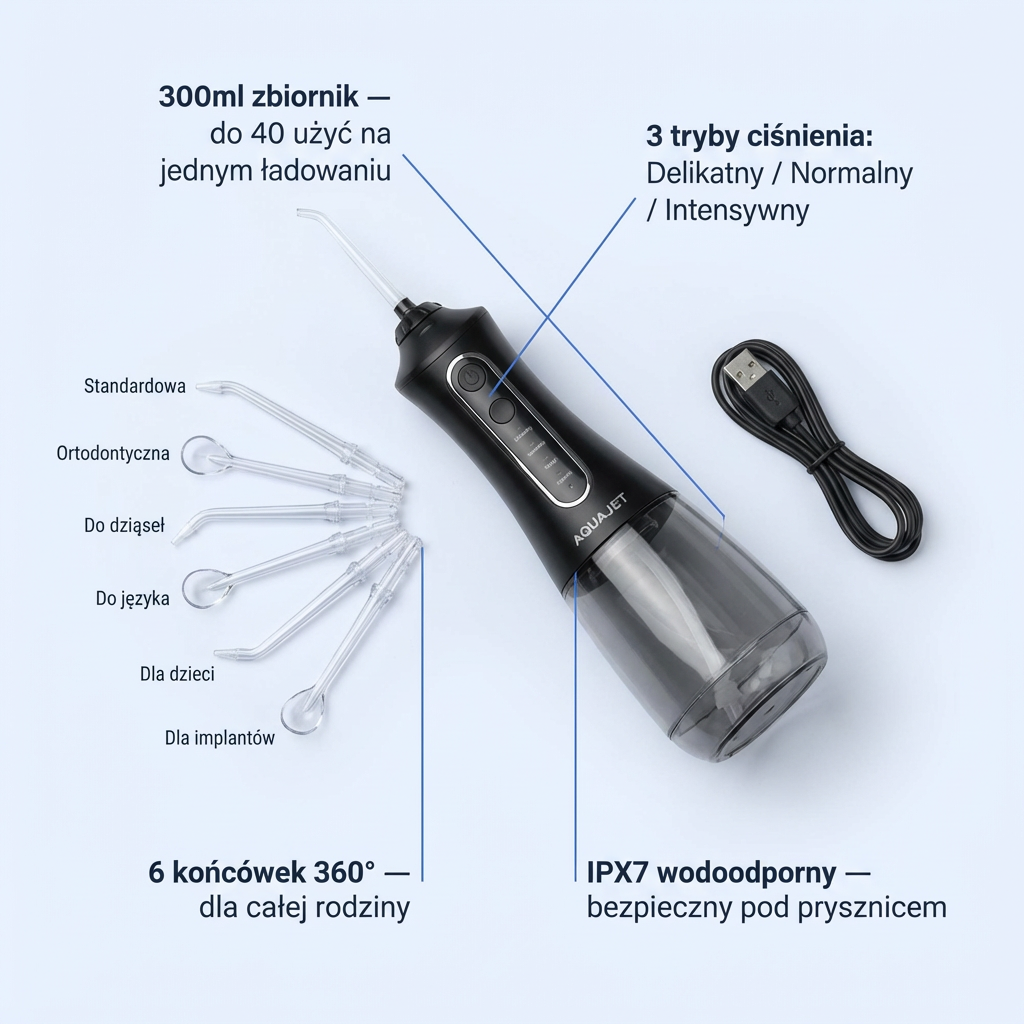 Irygator Dentystyczny Bezprzewodowy 6w1 | AQUAJET
